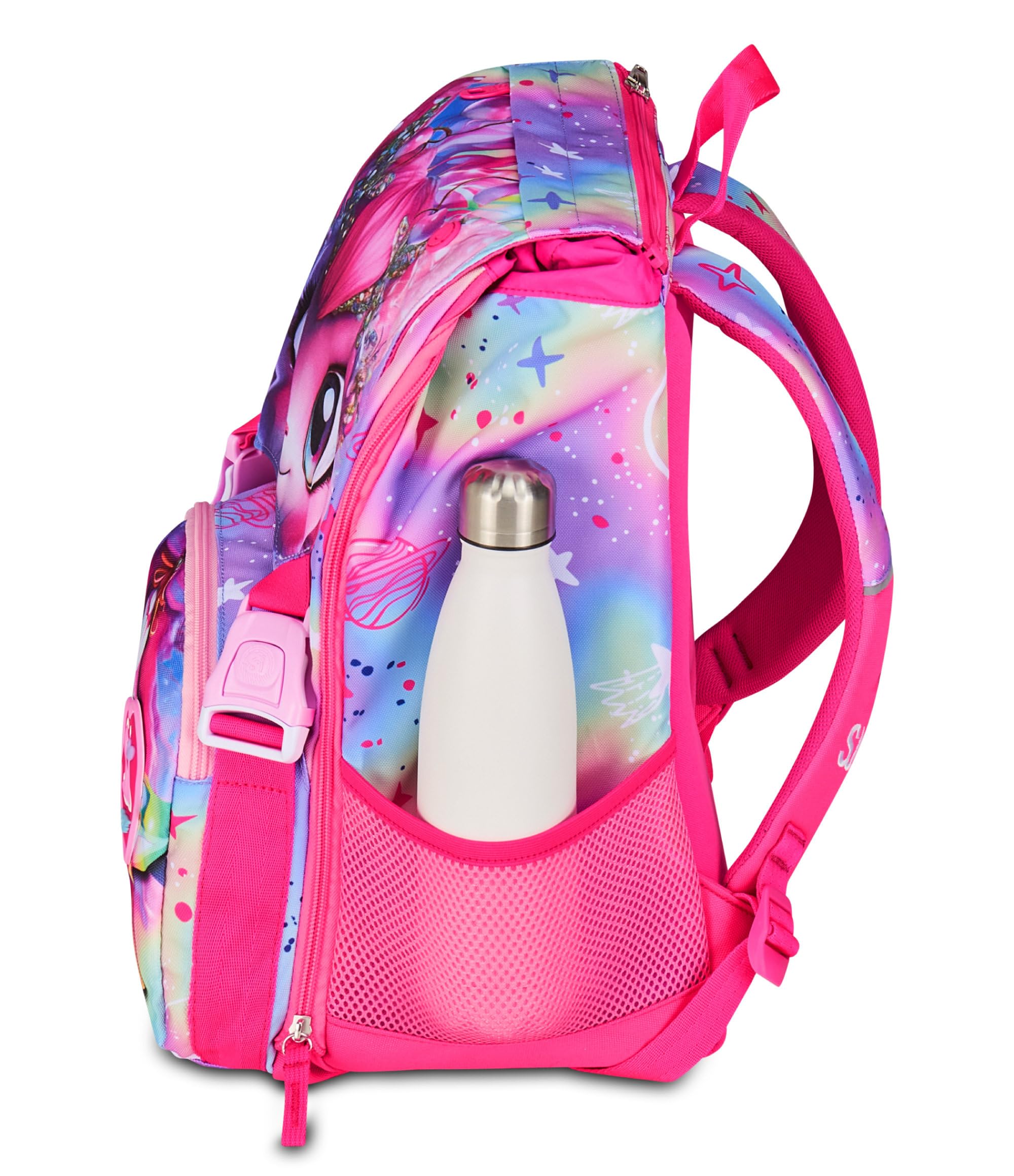 SJ GANG STYLE JAM GANG Zaino Scuola Estensibile Big CATLED, Fucsia, Zaino con Divisorio Interno, Tasca Superiore con Occhi LED, Tasca per Borraccia, 24 L, Zaino Scuola Elementare, Bambina