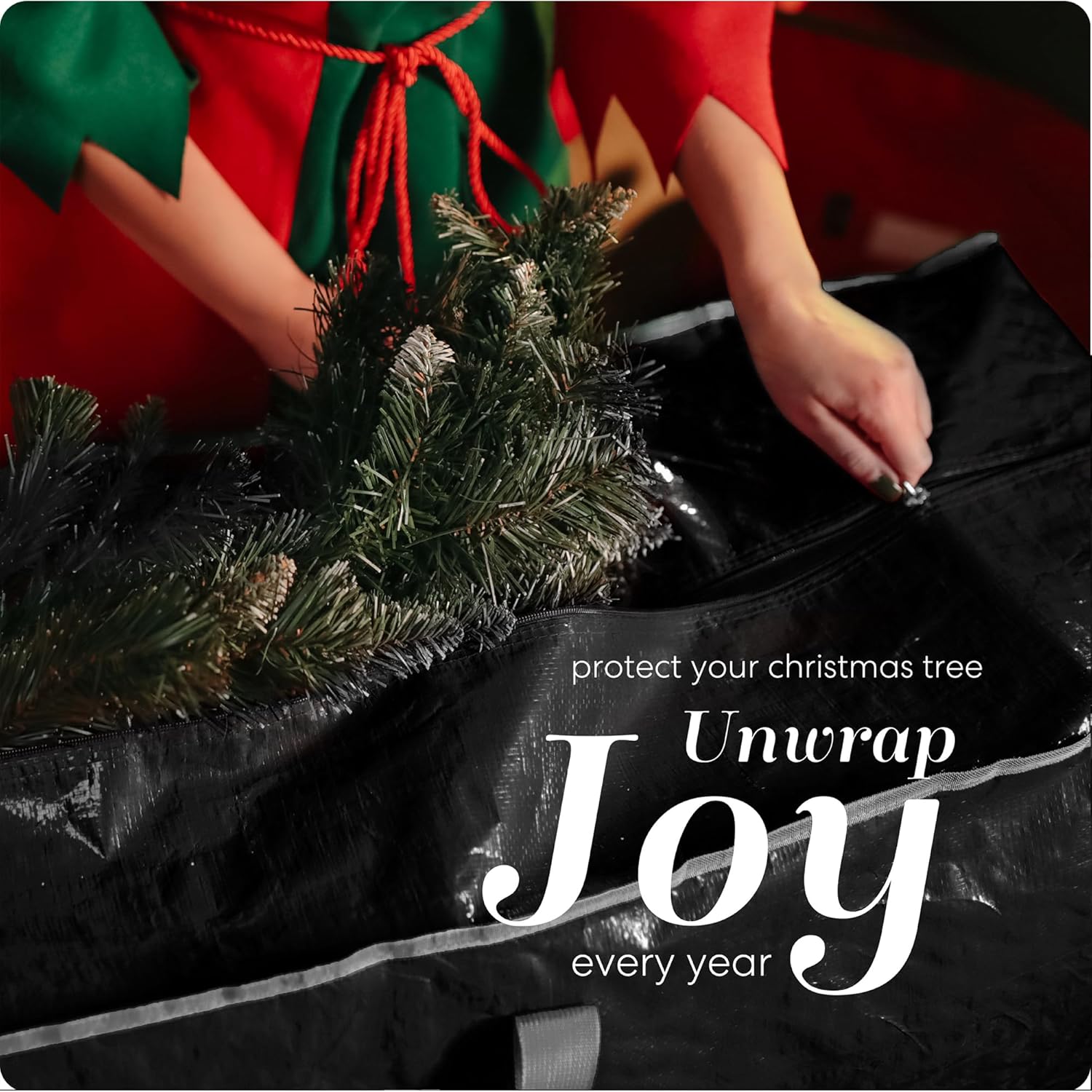 Christmas Tree Storage Bag - Stores 7.5 Foot Artificial Xmas Holiday Tree, Durable Waterproof Material, Zippered Bag, Carry Handles - Protects Against Dust, Insects and Moisture (Black) (Pack of 2)