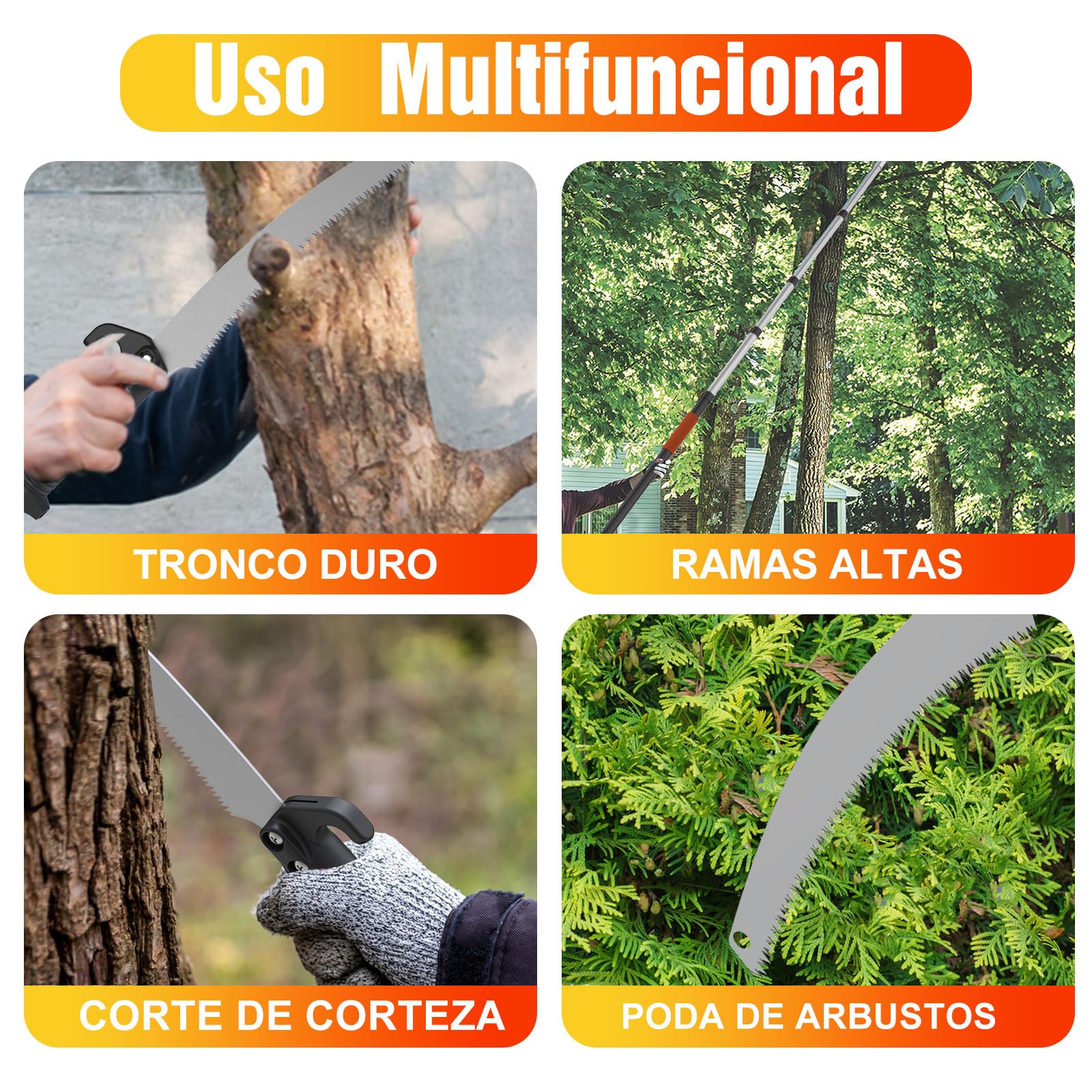 LAANPOLE Sierra de Pértiga 6m, Podadora de Árboles con Pértiga Telescópica con Pértiga de Extensión 1,5-6m, Podadora Manual para Patio, Naranja