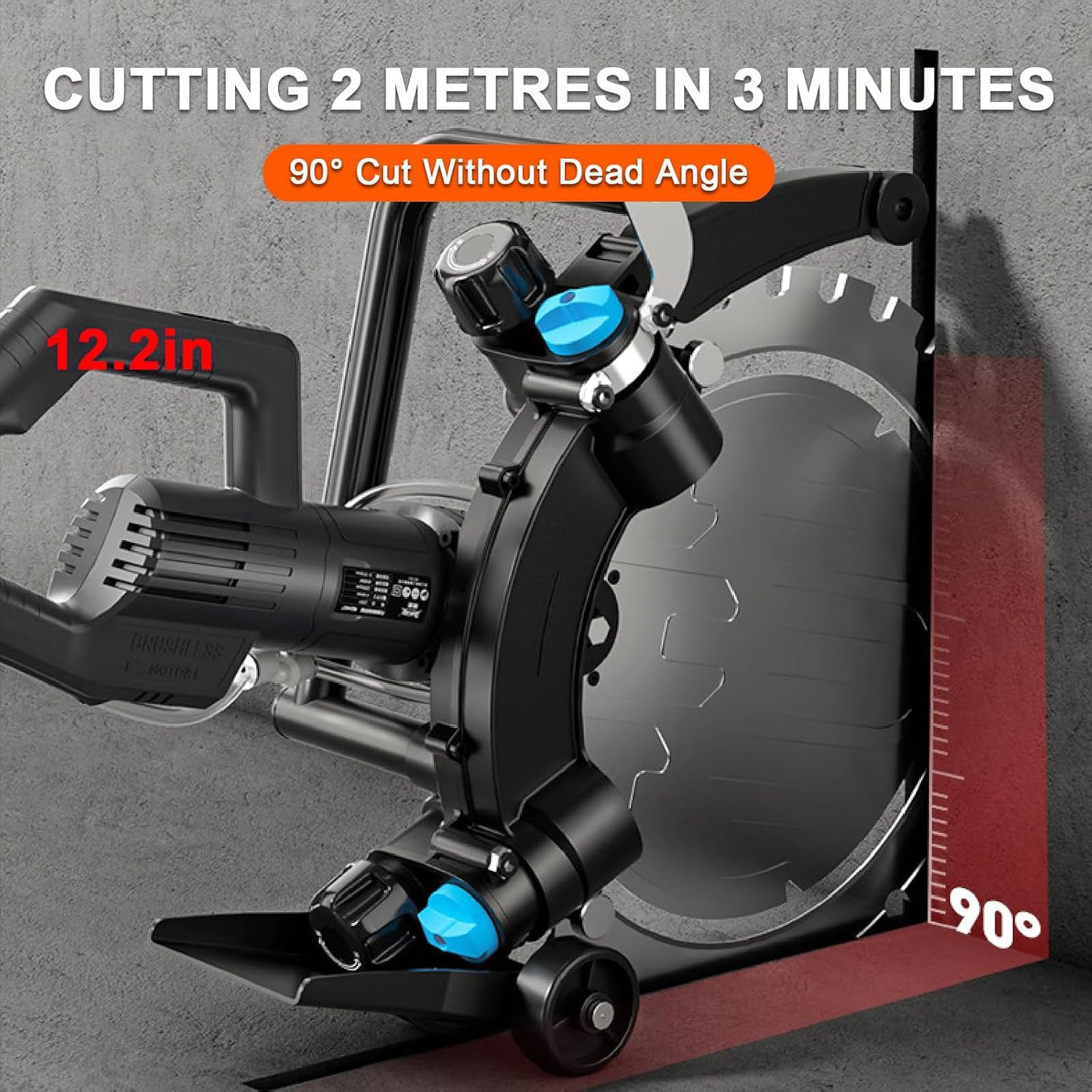 Cazador de Paredes eléctrico 4500W, máquina cortadora de concreto de 3000 RPM, Profundidad de Corte de 12.2", enfriamiento por Agua, Disco de Diamante de 16.1" para construcción