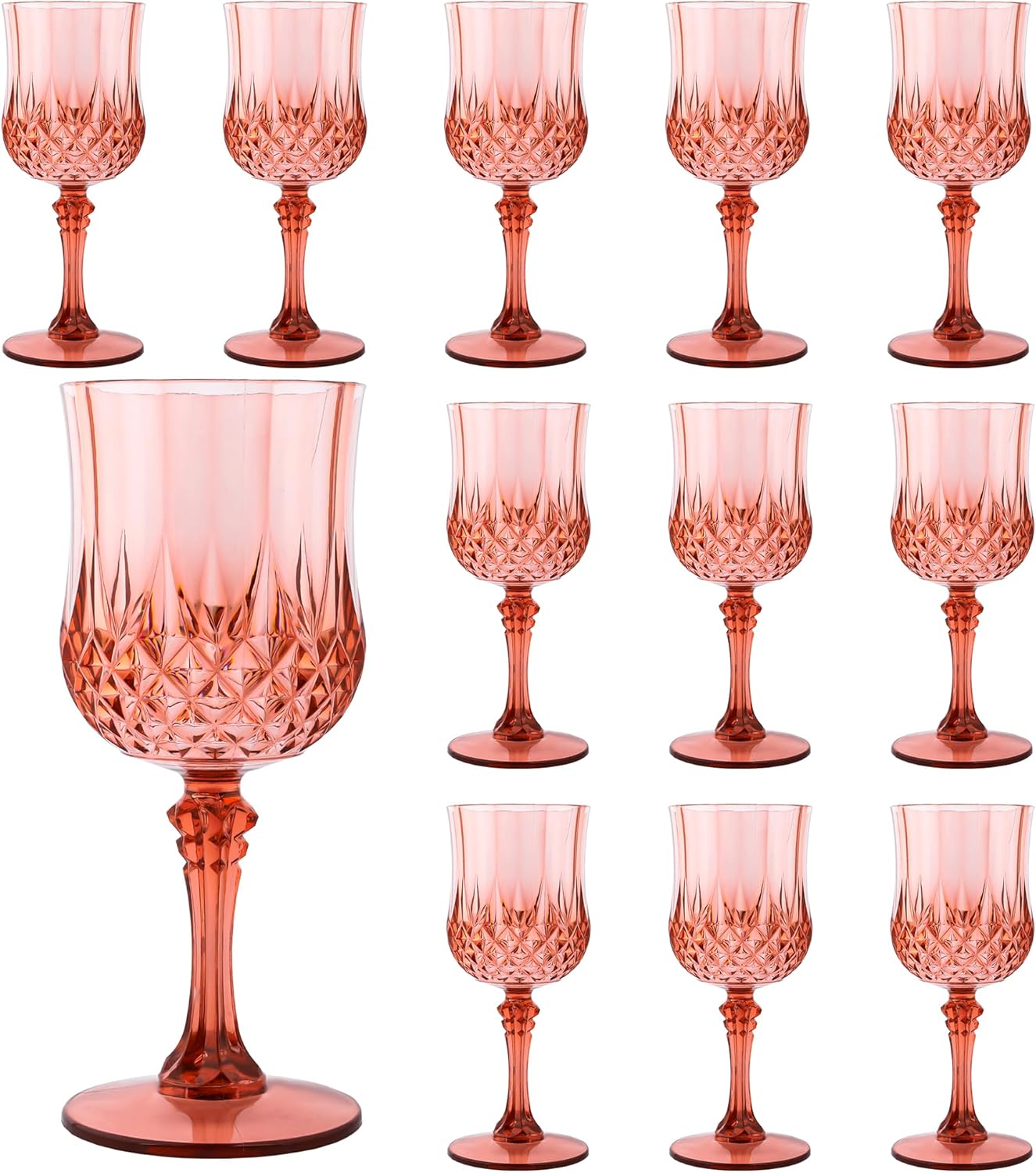 LEYIQU Plastic Wine Glasses, Plastic Goblets Vintage Style Cordial Drinking Glasses for Valentine’s Day, Wedding Reception, Grand Event Party Supplies (12, Rose Gold)