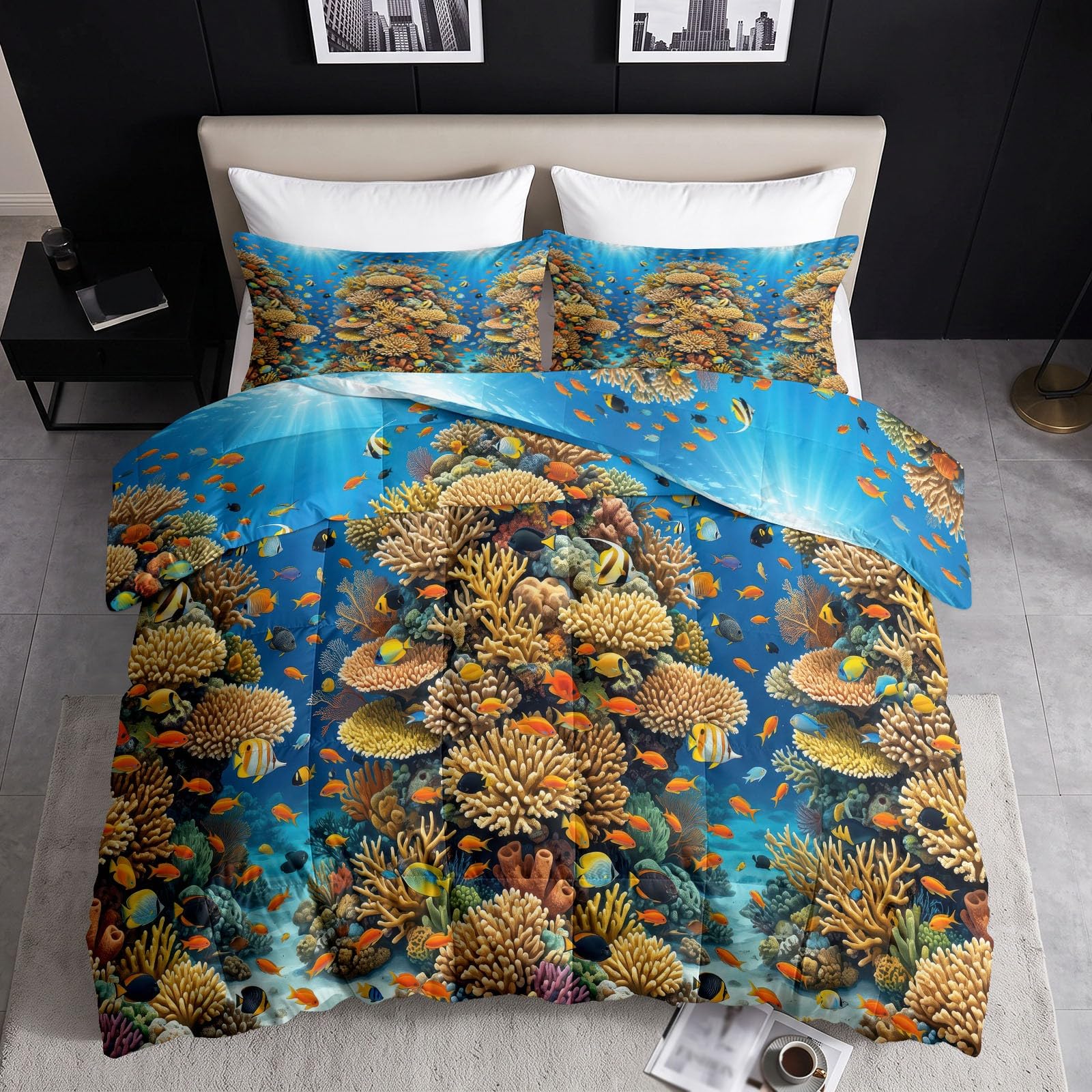 Cartoon Korallen Fische Bettdecke 220x240 cm Ganzjahresdecke 3-teiliges