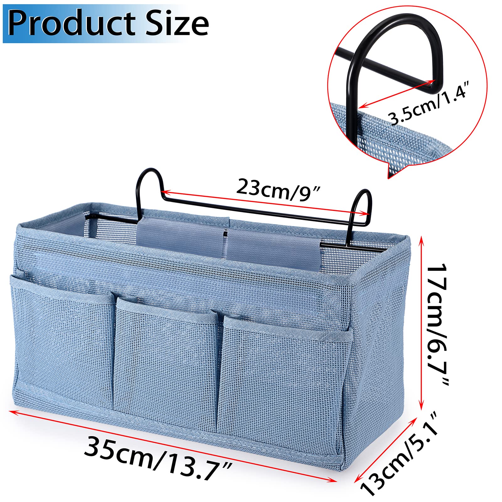 SUMTree Organisateur de chevet suspendu 4 poches sac de Rangement de chevet en filet panier de lit et crochet pour serviette, téléphone, stylos, télécommande (bleu)