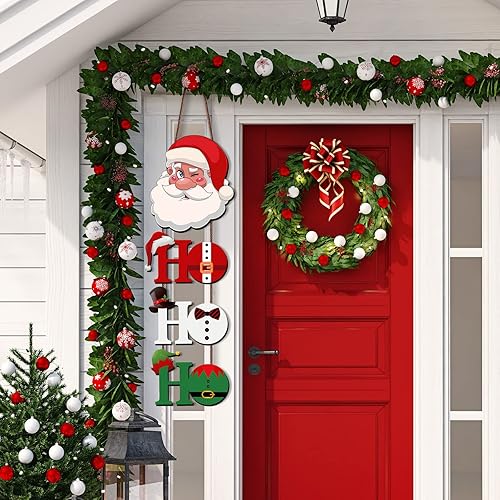 Miniatura 4 de Letrero colgante de Navidad con texto en inglés Ho Santa, adorno de pared de madera rústica, decoración de puerta de Navidad, porche, hogar,