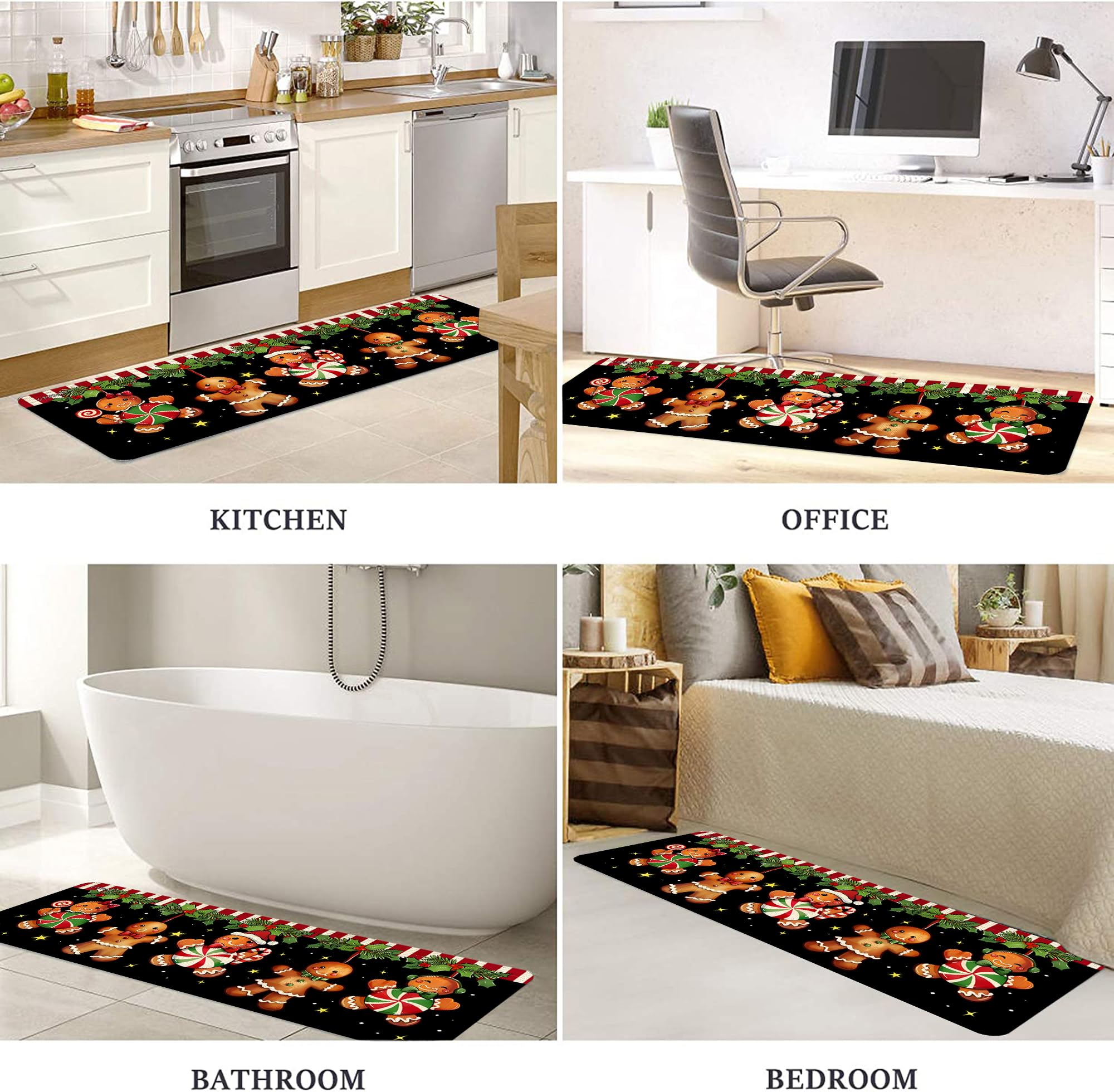 2 pezzi Tappetini da Cucina,Tappeto di natale,Tappeto passatoia Cucina Lavabile,Impermeabile,Resistente all'olio Durevole Tappetino zerbino Lavabile,per interni,40 * 60cm+40 * 120cm