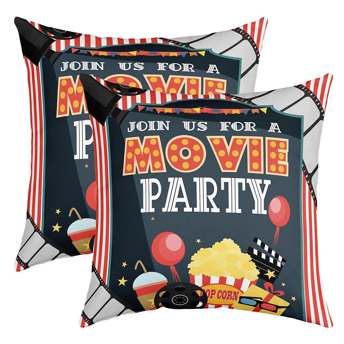 Loussiesd Movie Pillow Covers Home Decor Movie Theater Decor Reversible Throw Pillow Covers for Movie Night Square Cushion Covers Set of 2 Set Cinema Old Fashion 18x18 Inch