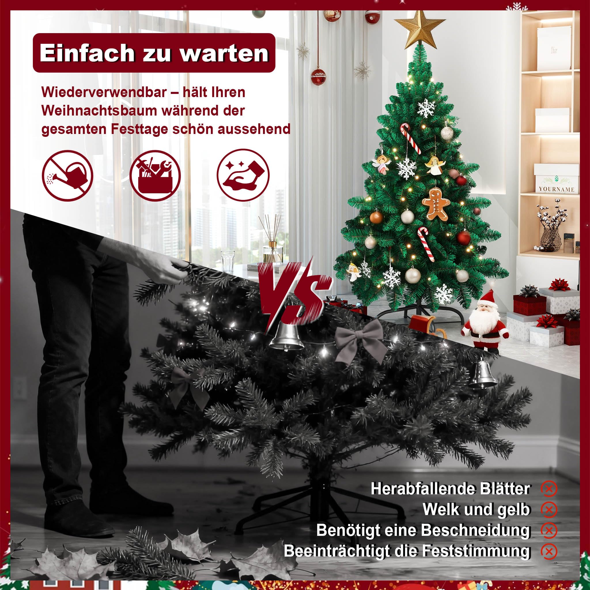 AufuN Kunstkerstboom, dennenboom met verlichting, 250 leds