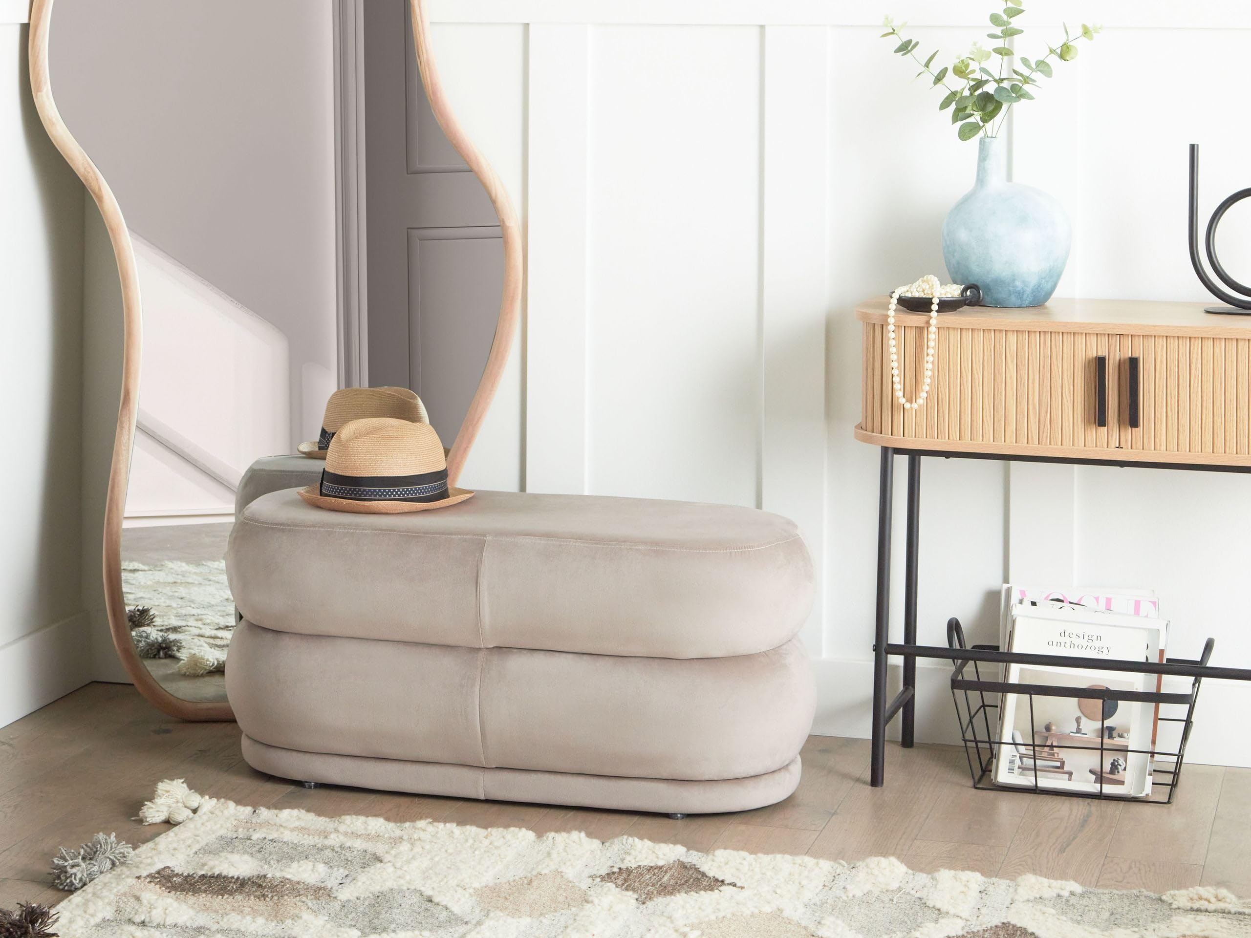 Banquette Moderne Pouf d'Appoint Rembourré en Velours Taupe Ellendale