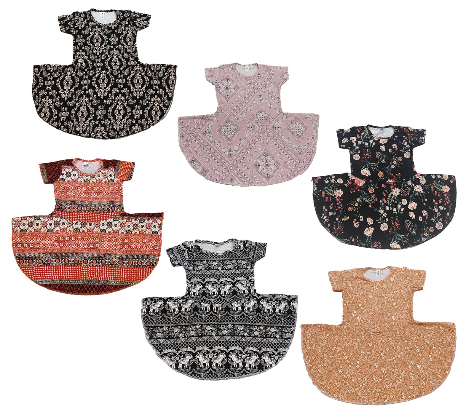 T.S.K Girls Casual Regular Fit Cotton Solid Printed Frocks (Pack of 5) (Multicolor)_Gen