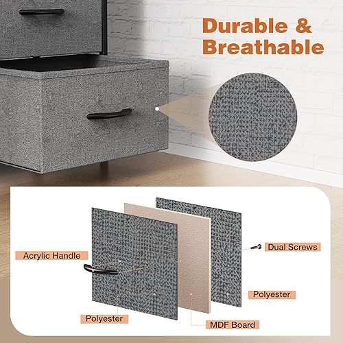 Miniatura 6 de Sweetcrispy Cómoda para dormitorio, 5 cajones de tela, organizador de almacenamiento de ropa, armario y mesa de superficie superior de madera para