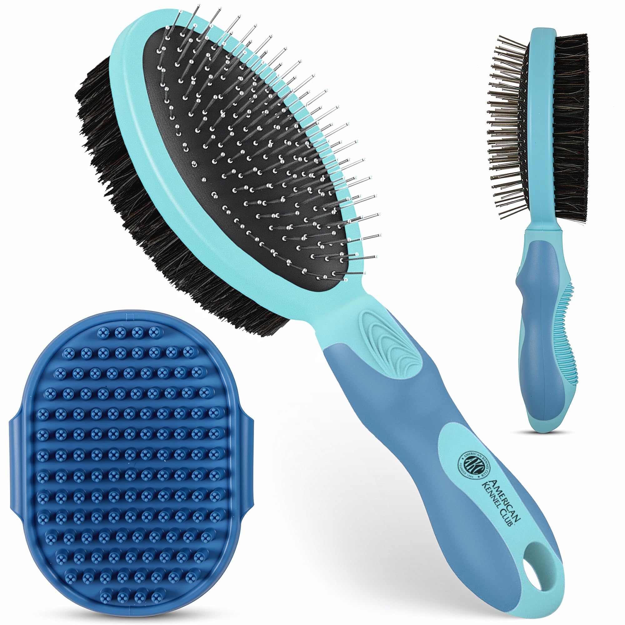 AKC Double-Sided Dog Grooming Brush, Bristle & Pin, Dogs & Cats | Soft bristles and stain…
