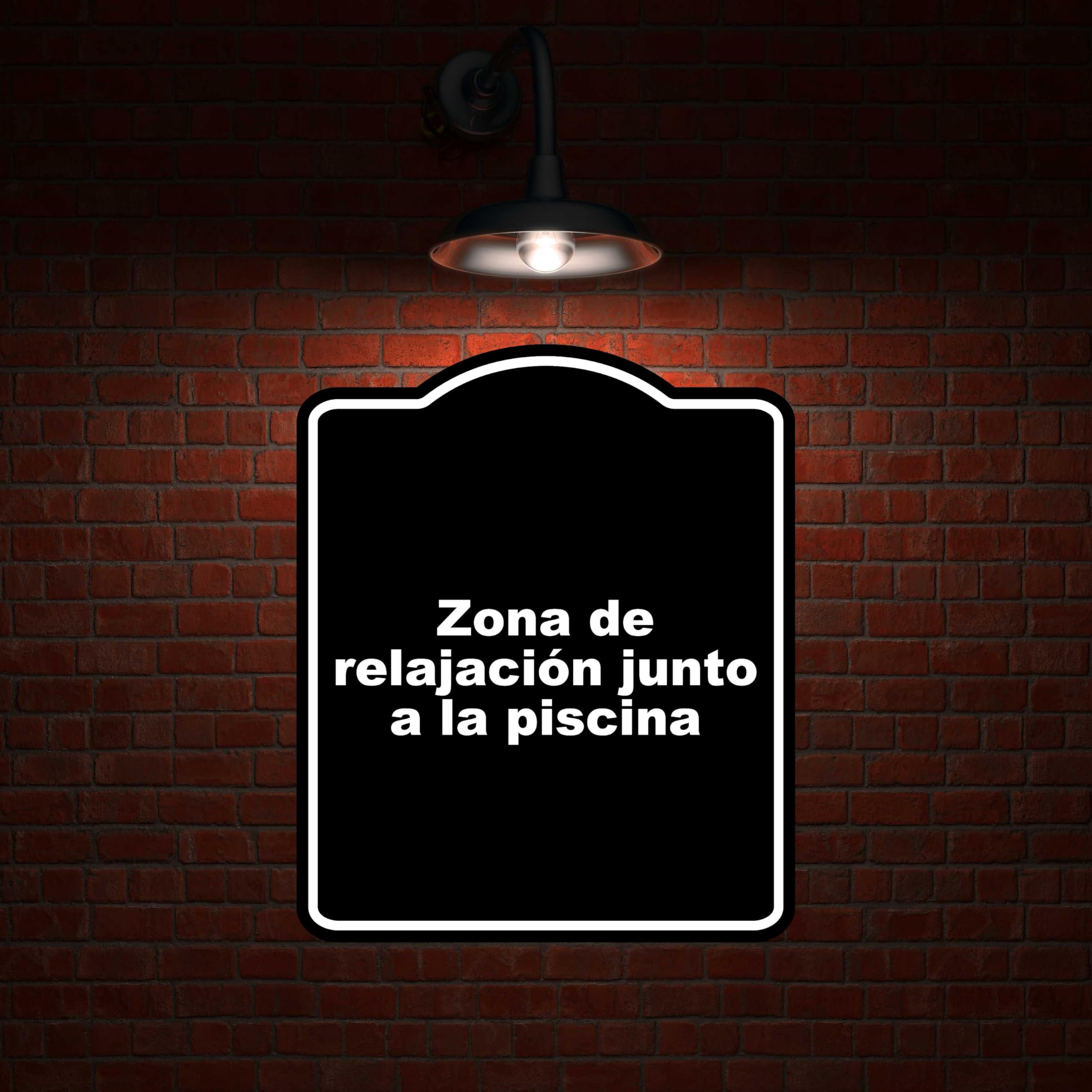 Zona de relajación junto a la piscina BLACK Aluminum Composite Sign 15 x 18 inches