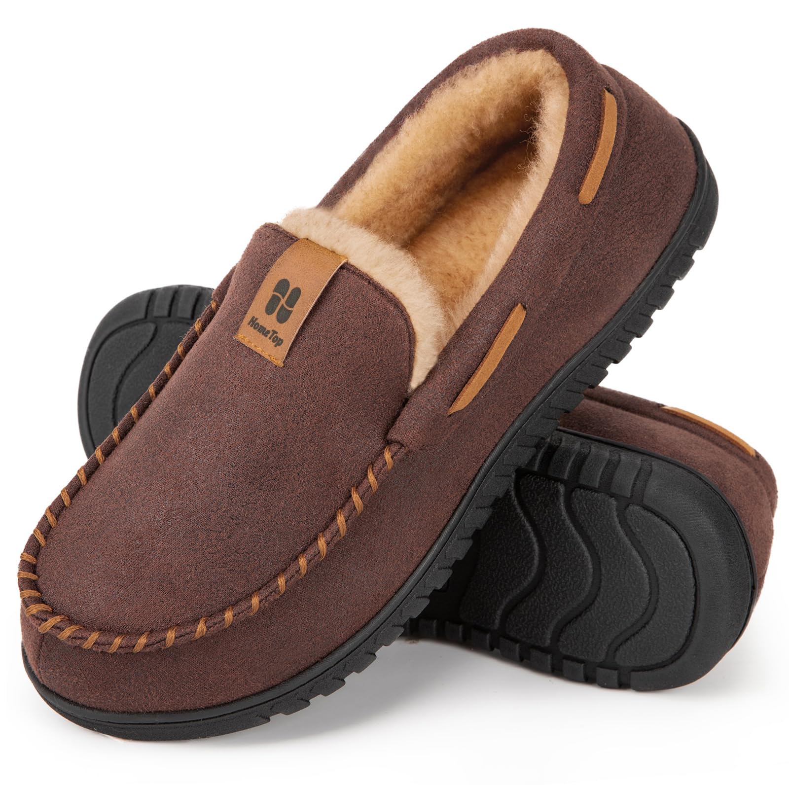 HomeTop Men's Moccasin Slippers Soft Faux Suede Plush Warm Lining Memory Foam Indoor House Shoes with Anti-Skid Sole