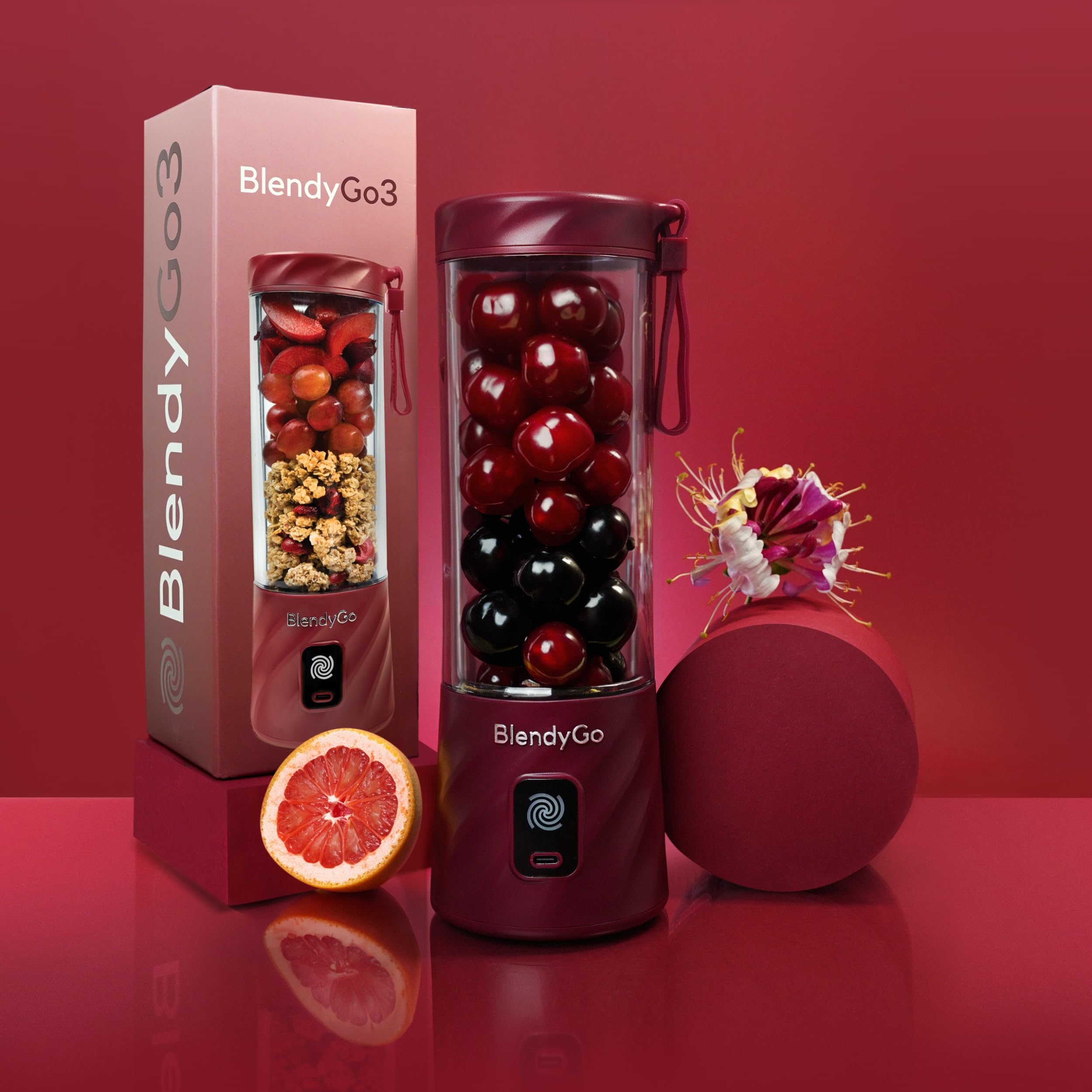 Blender portable BlendyGo3, Mixeur, Blender Smoothie rechargeable USB, Mixeur Smoothie puissant sans fil, Mini Blender pour smoothies et jus, sans BPA, 550 ml (Bourgogne)
