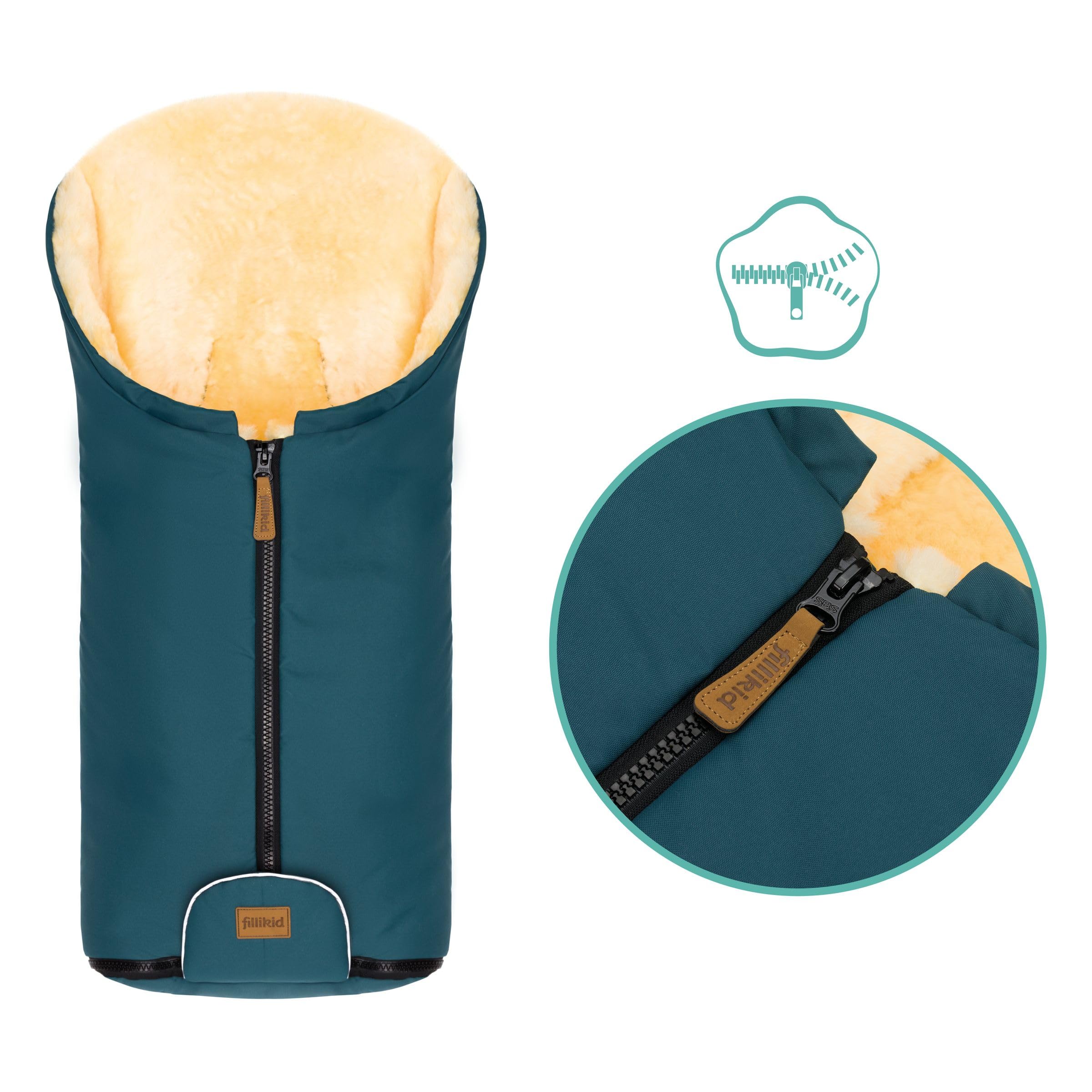 Fillikid Baby Fußsack Pamir & Windel Blaubär | Winterfußsack für Kinder | Lammfellfußsack für Babyschale, Kinderwagen & Buggy | warmer Fußsack mit echtem Lammfell | ab Geburt