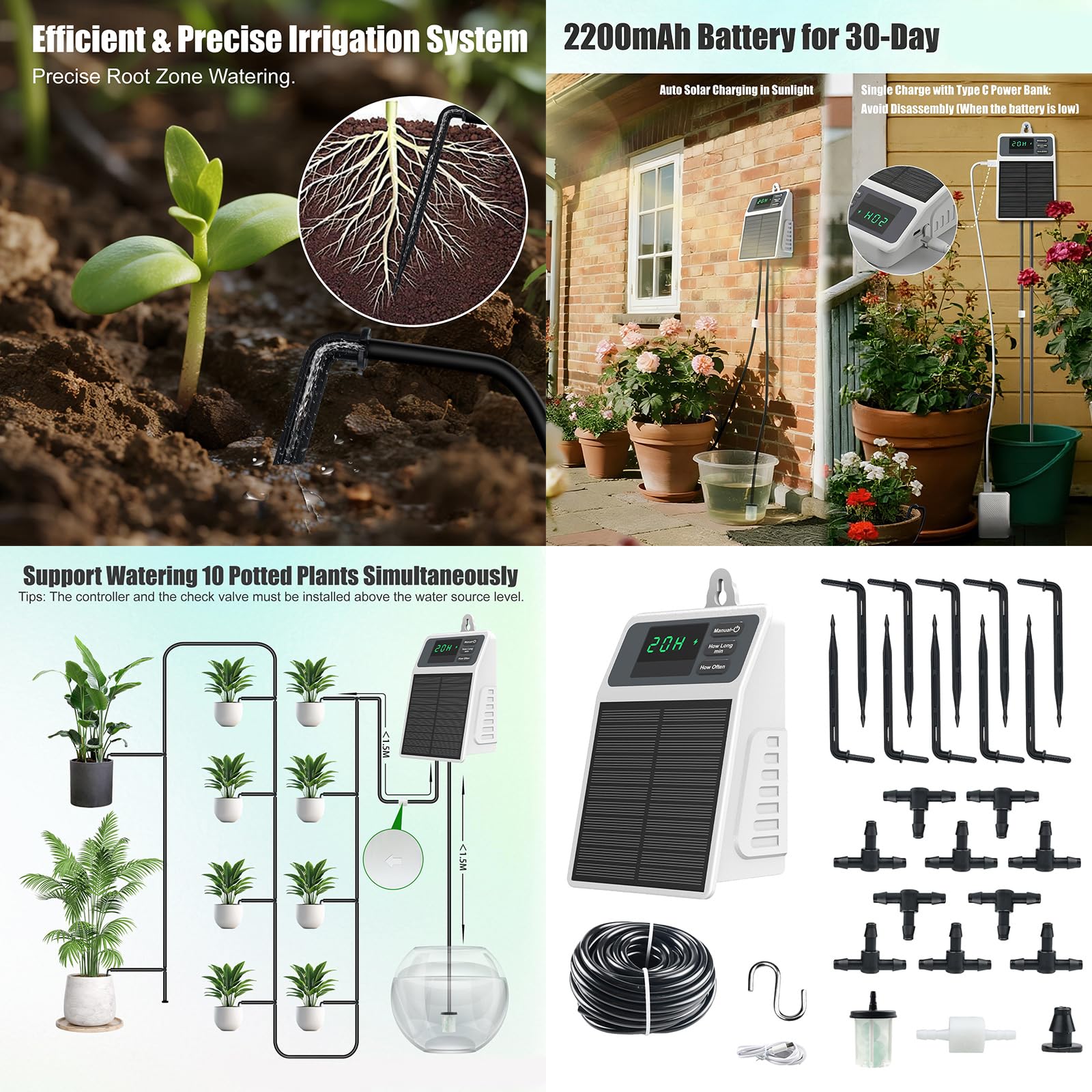 Sistemi irrigazione a goccia solare, inclusa facile installazione per la cura delle piante da interni esterni, giardini e case utilizzano l ' irrigazione a goccia solare