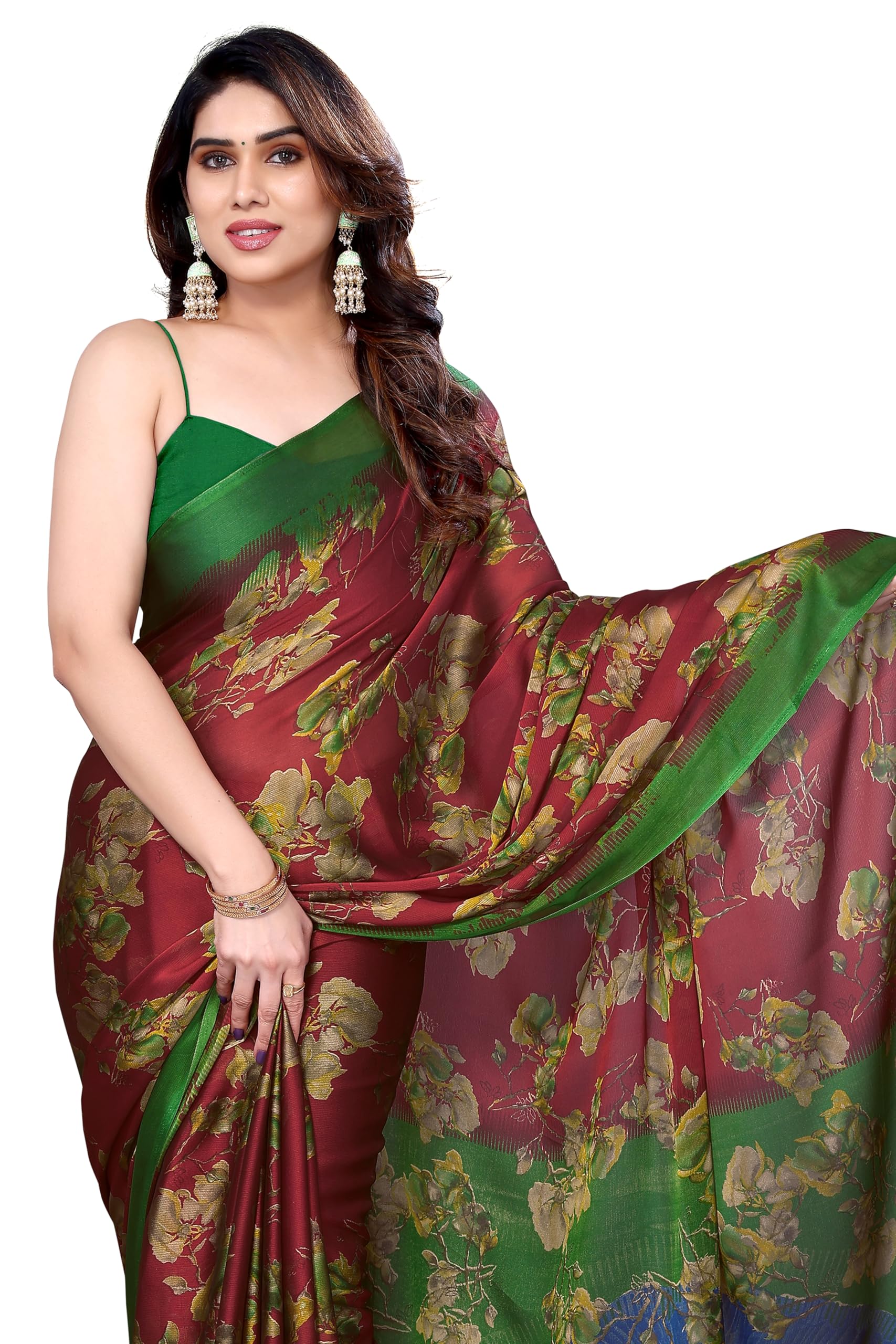 MIRCHI FASHIONWomen's Stylish Ethnic Chiffon Leheriya Printed Saree with Blouse Piece