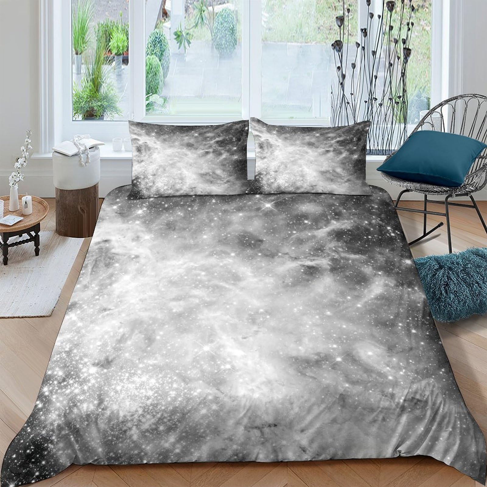 Ctjqhvkz Style-9 3D Printed Grey Marble Fitted Sheet Microfiber Soft Cosmic Nebula Mattress Cover For Bedroom Guest Room Decor Protection Single（135X200cm）