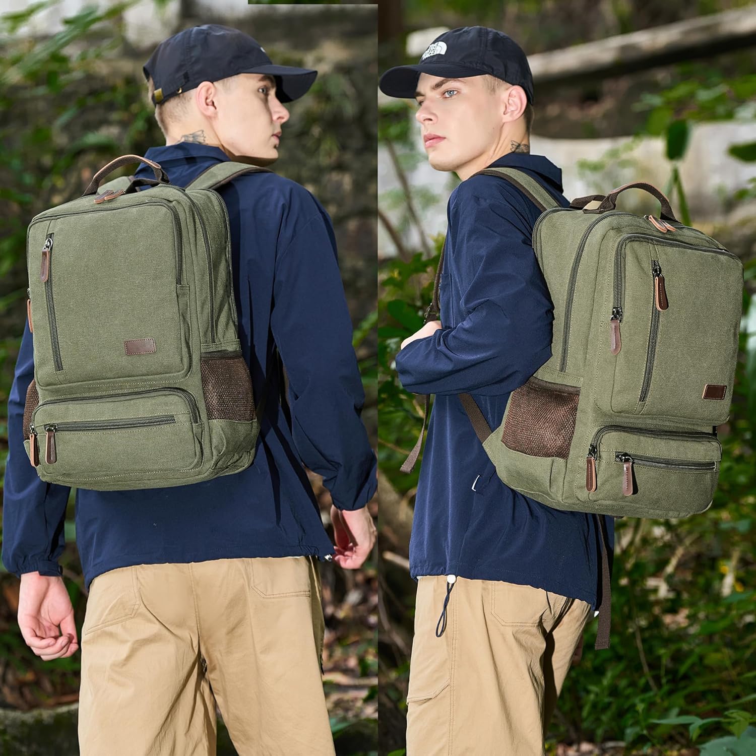 Canvas Laptop Backpack for Men Women,Durable Travel Work Business Rucksack Bookbags Fits 15.6 Inch Notebook & Laptops,College Backpacks Computer Bag Weekender Hiking Daypack(Green) - Image 2