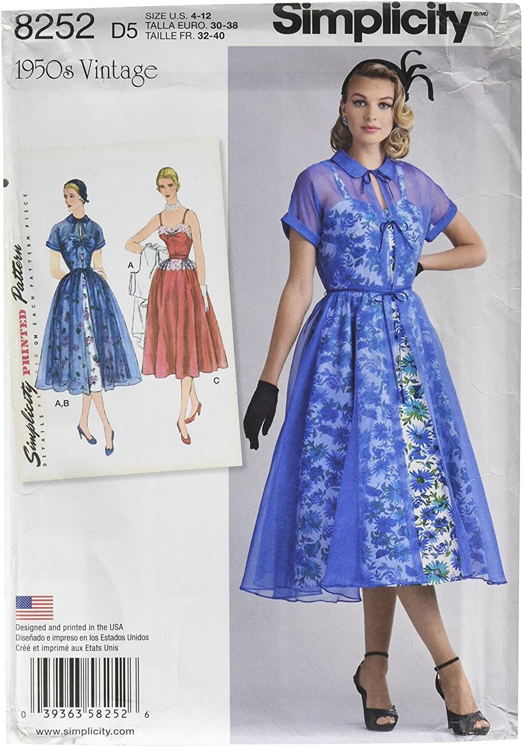 Simplicity 8252 1950's Vintage Redingote and Party Dress Sewing Pattern, Sizes 4-12