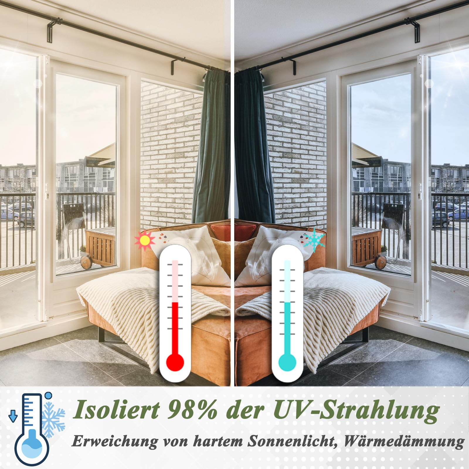 Sichtschutzfolie Fenster, 118x200 cm Spiegelfolie Fenster Sichtschutz UV Folie Fenster, Sonnenschutzfolie Fenster Innen, UV-Schutz Fensterfolie Blickdicht Thermofolie Fenster gegen Hitze