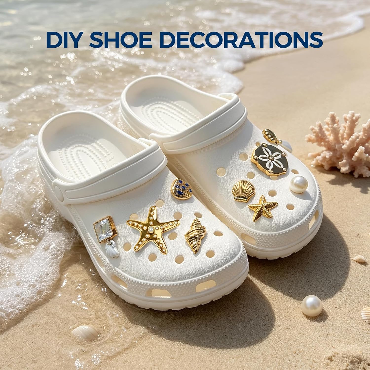 Gold Shoe Charms for Clogs,Ocean Themed Sandal Accessories,Bling DIY Women image 5