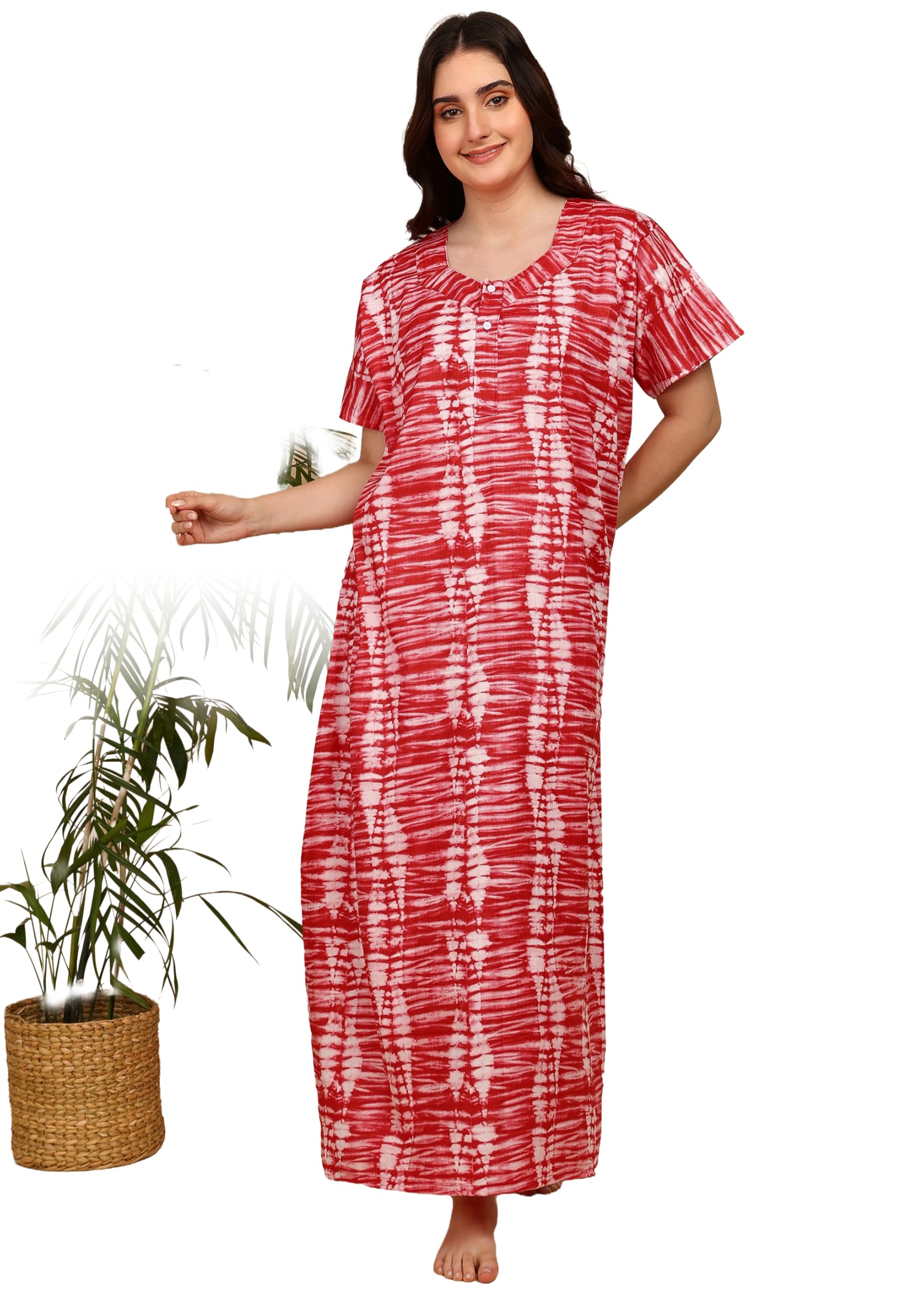niloufo Women’s Cotton Maxi Nighty – Soft Printed Sleepwear Gown, Ankle-Length Night Dress, Free Size, Pack of 1-picture-12
