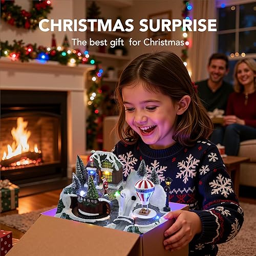 Miniatura 4 de Casa de pueblo navideño con tren, 8 canciones de Navidad y luces LED, edificios coleccionables para decoración interior del hogar de vacaciones