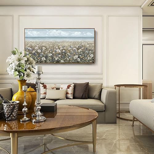 Vista 172 de Lienzo decorativo para pared, baño, estilo bohemio, costero, granja, vaca, montaña, flor, ilustración, obra de arte floral, paisaje rústico de Arte