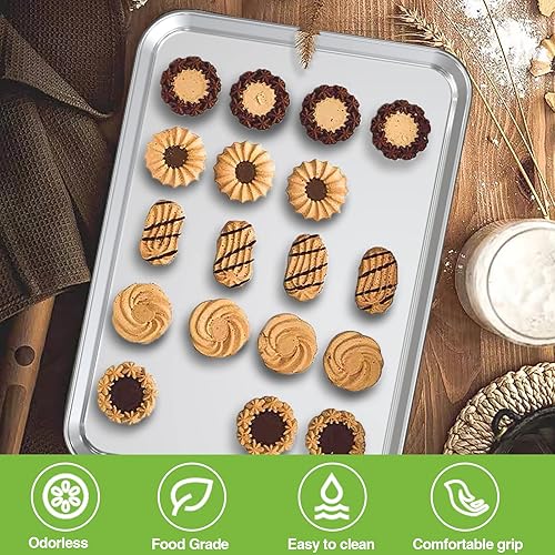 Miniatura 6 de Umite Chef - Bandejas para hornear, de acero inoxidable, pequeñas para hornear galletas, acabado de espejo superior, fáciles de limpiar