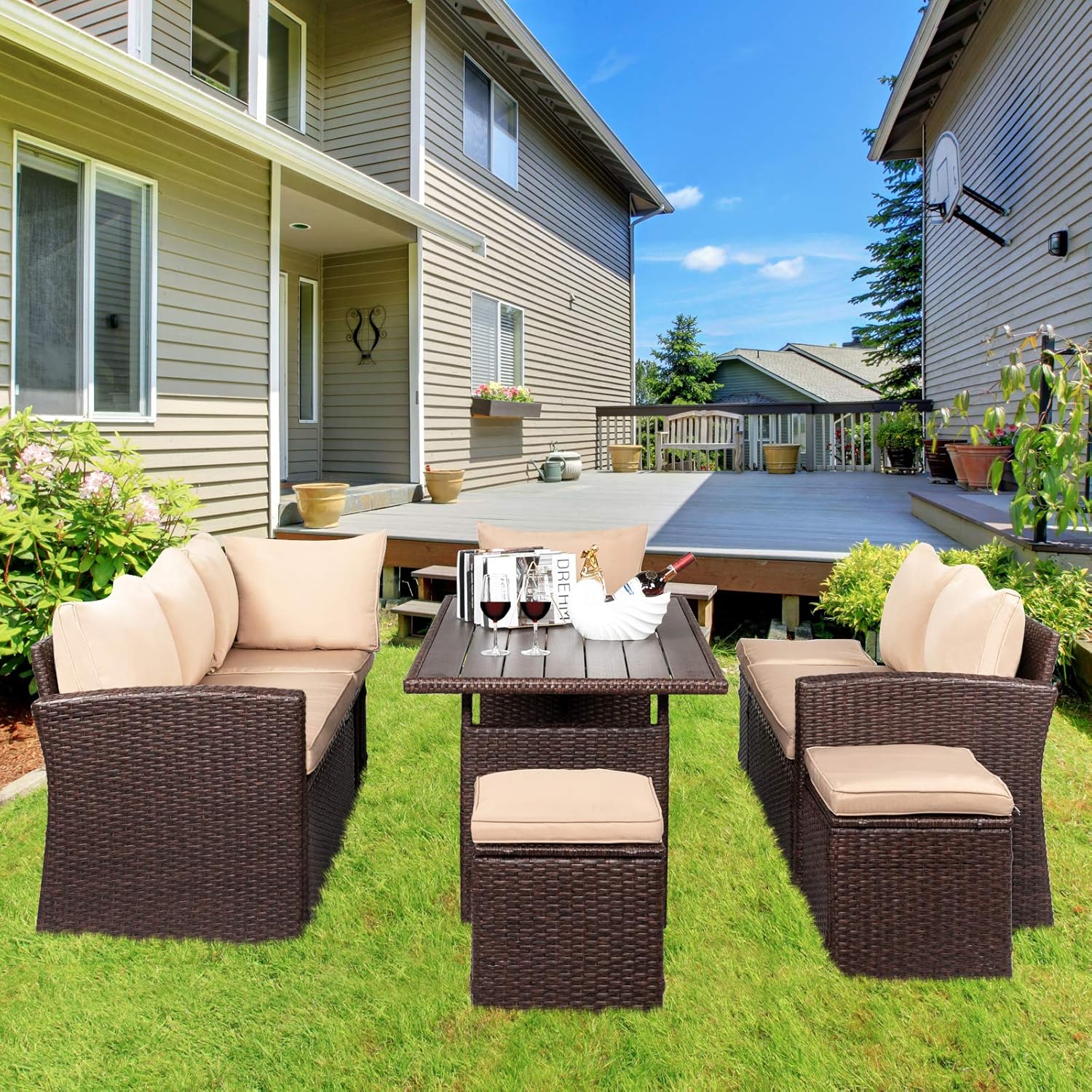 VINGLI 5-Piece Patio Dining Set - Cast Aluminum Table & 4 Stackable Chairs, Bronze, For Garden, Porch, Poolside