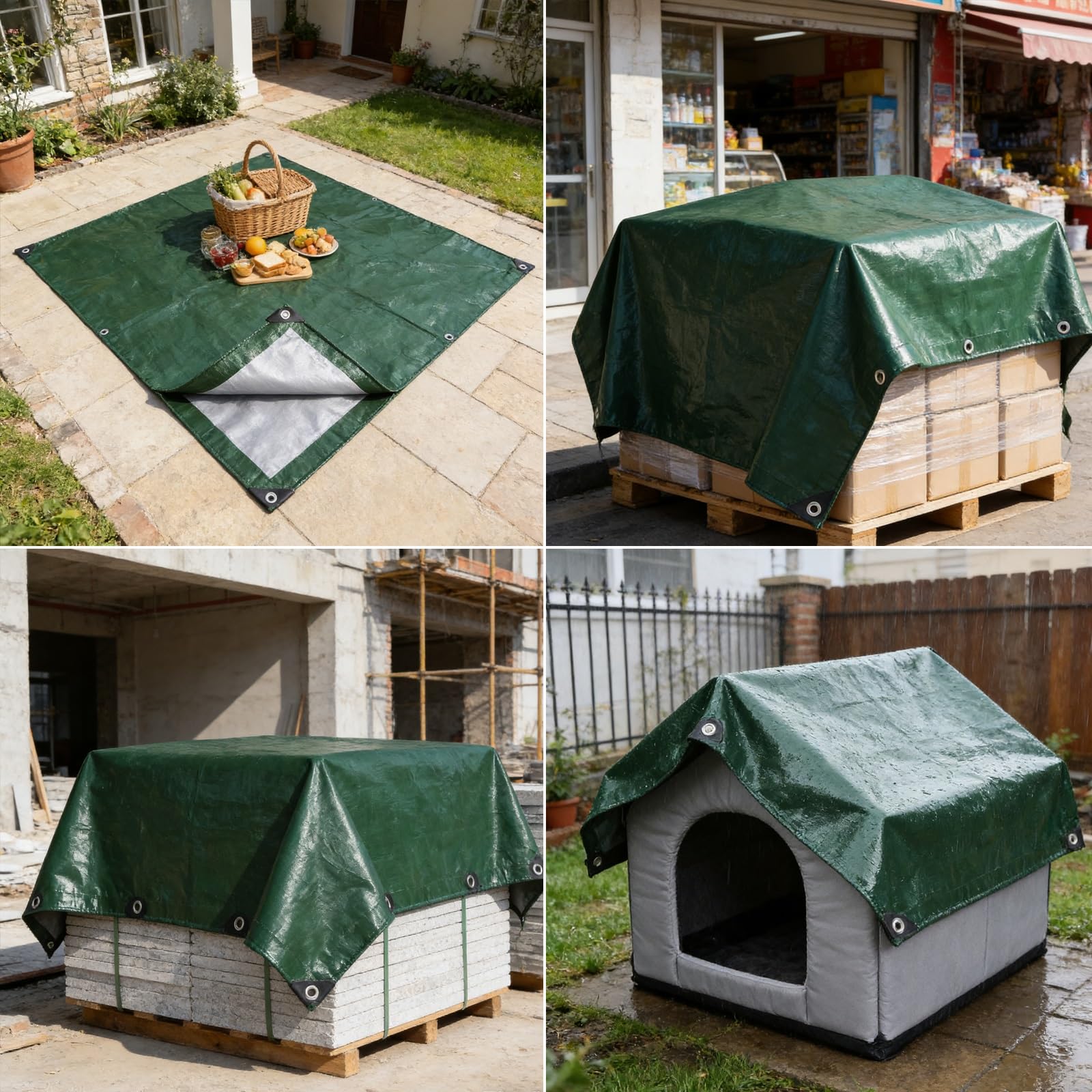 Telone Occhiellato 190 x 220 cm Leggero Antistrappo Impermeabile Antivento e Resistente Ai Raggi UV Telo 140G M² Copertura Premium per Camion, Piscina, Mobili da Giardino, Verde