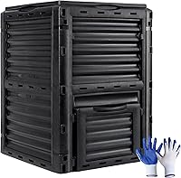 JupiterForce 80 Gallon Outdoor Compost Bin - BPA-Free Large Composter, Easy Assembly, Ventilation, Gloves Included, Black
