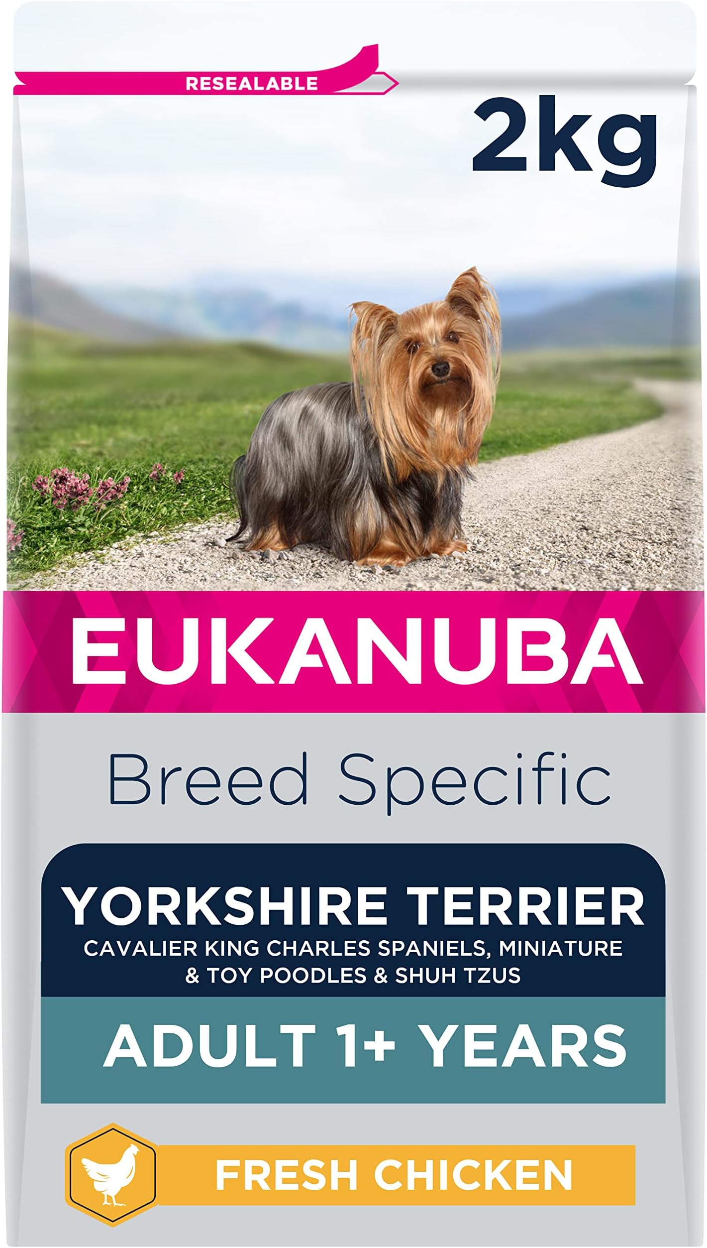 Complete Dry Dog Food for Adult Yorkshire Terrier Breed Types with Fresh Chicken 2 kg