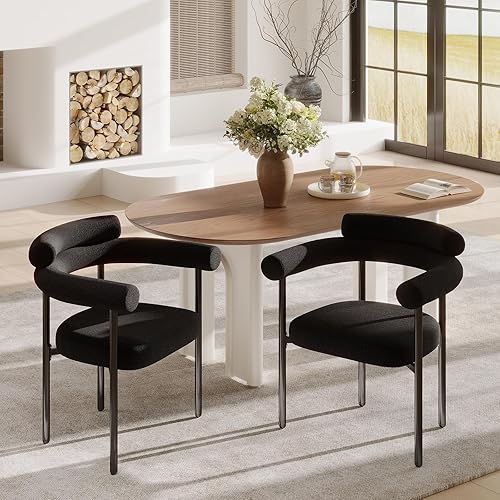 STHOUYN Juego de 2 sillas de comedor modernas negras para cocina y comedor, silla de comedor Boucle con brazos, sillas de comedor de barril con