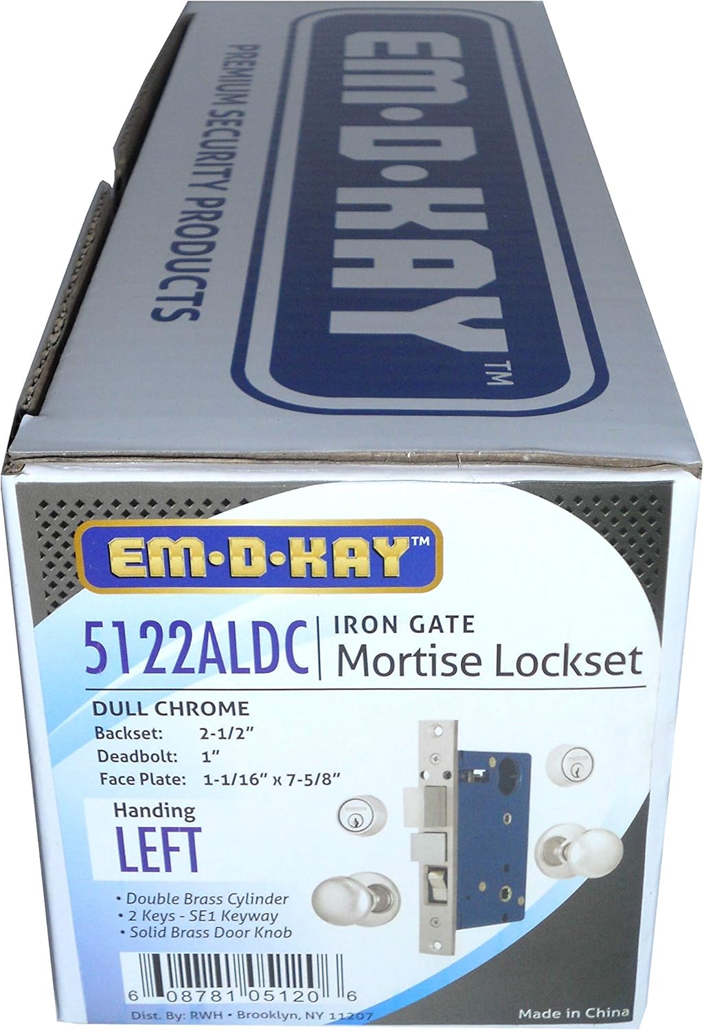 Em-D-Kay 5122 (Like 22AC) Dull Chrome Left Hand Reverse Double Cylinder Iron Gate Ornamental Mortise Lock Set