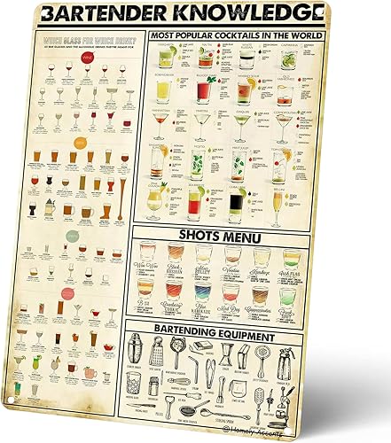 Letreros metálicos de Bartender Knowledge, póster retro para decoración de pared para amantes del cóctel, carteles de lata para el hogar, bar,