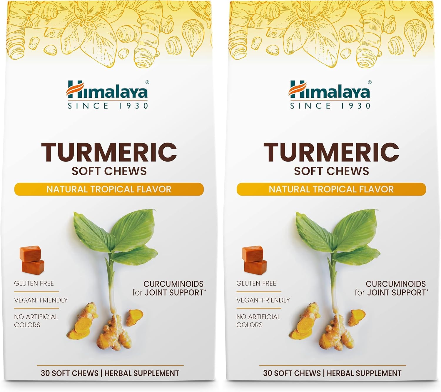 Himalaya Turmeric Chews with Curcumin for Healthy Joint Support, and Optimum Flexibility & Mobility, 300 mg of Extracts per Serving, 30 Soft Chews, 15 Day Supply (Pack of 2)