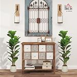 HOMCOM 4FT Artificial Fiddle Leaf Fig Tree Set of 2 with Solid Wood Trunks, Lifelike Fake Tree with 45 Leaves in Pot for Indoor Living Room Office Home Decor, Green
