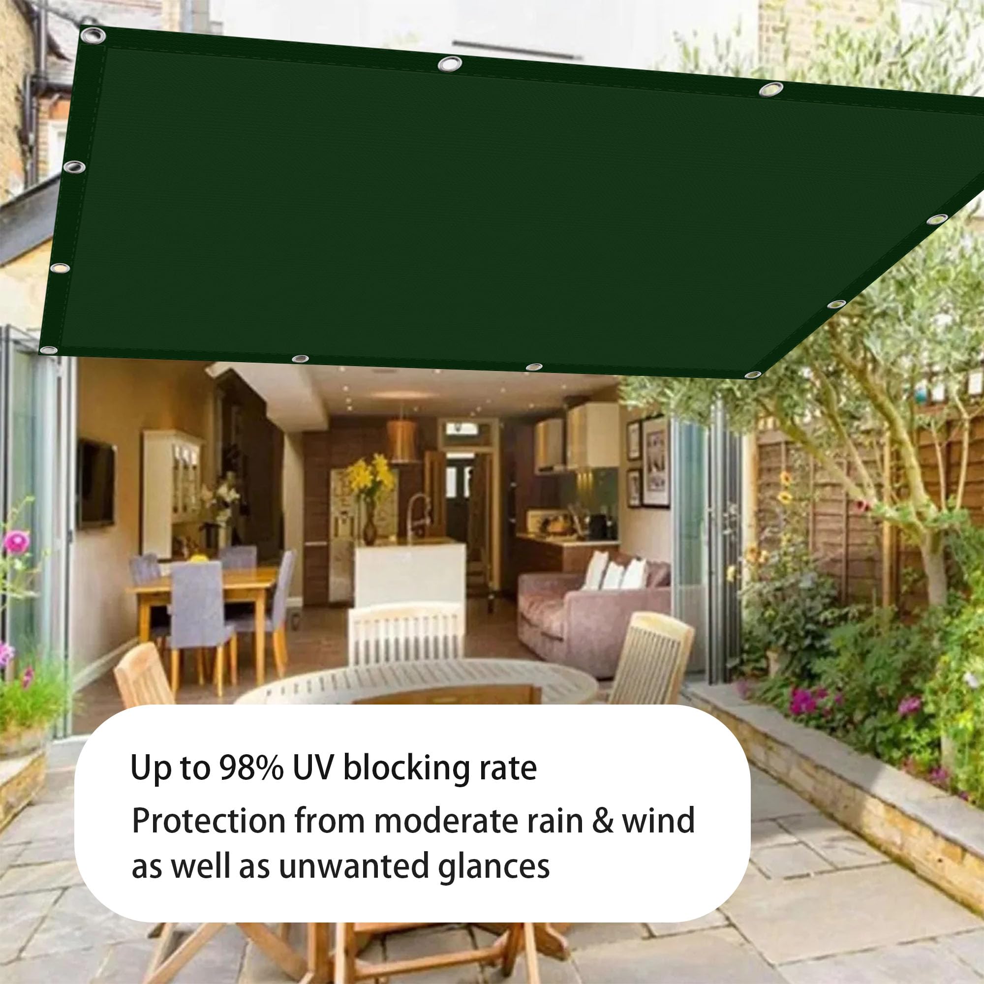 Voile d'ombrage Rectangulaire 150 x 300 cm Résistant à l'eau Imperméable Toile Ombrage Contre Le Vent pour Patio Jardin, Terrasse, Extérieur, Balcon, Vert Foncé