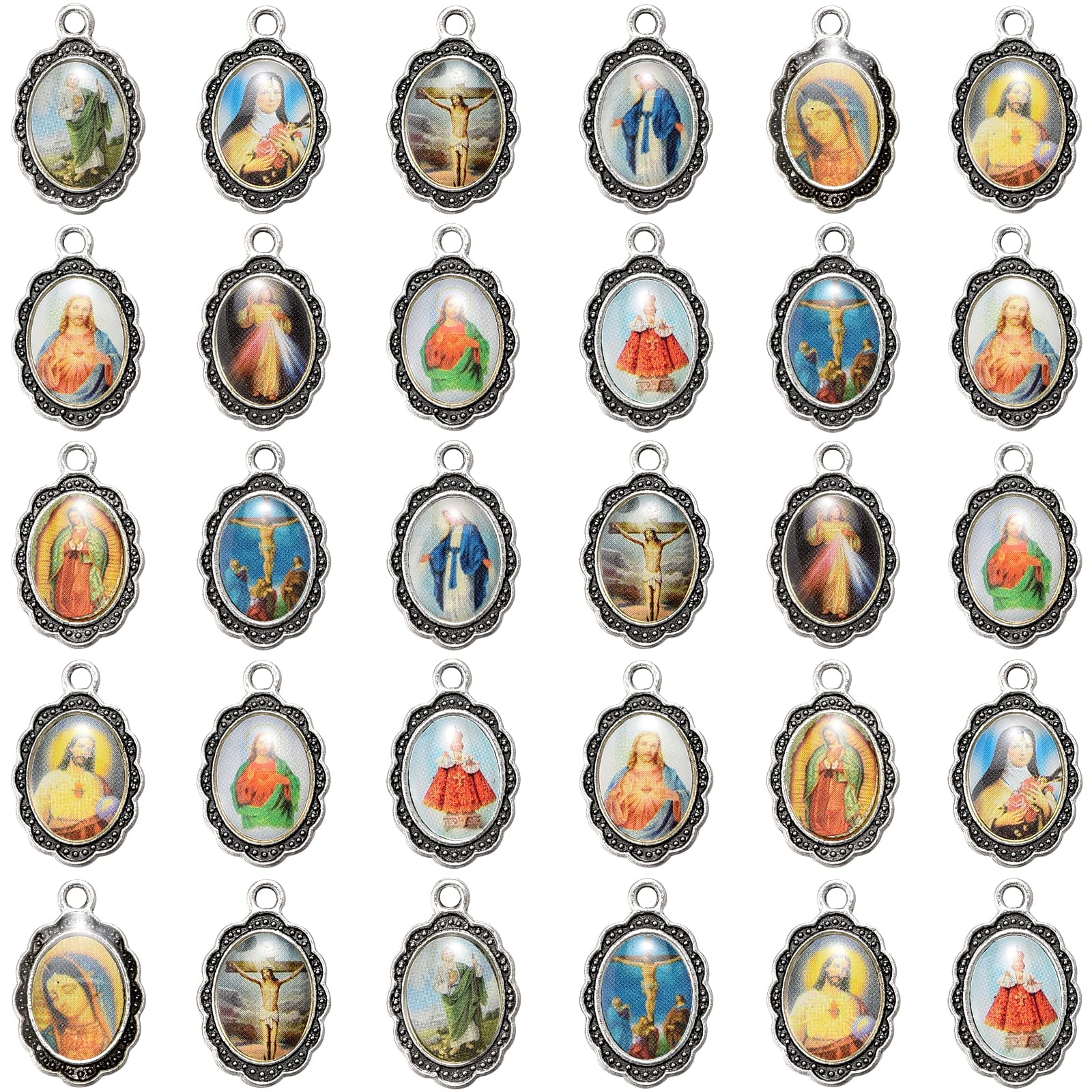WenRity120Pcs Picture Religion Enamel Virgen de Guadalupe Charms Alloy Catholic Medalla Milagrosa de la Virgen Maria Pendant for Diy Mexican Bracelet Jewelry Making, Zinc, No Gemstone