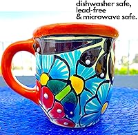 Vista 7 de Talavera Fiesta - Taza de café de cerámica mexicana pintada a mano, multicolor