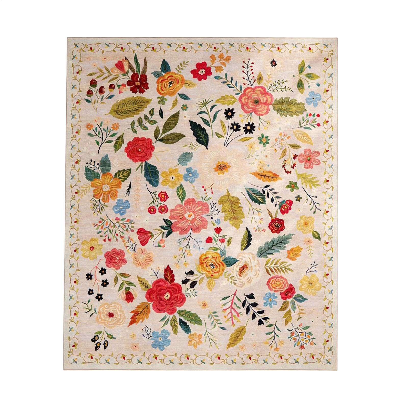 Tapis floral lavable et grand tapis vintage 160x200 pour cuisine