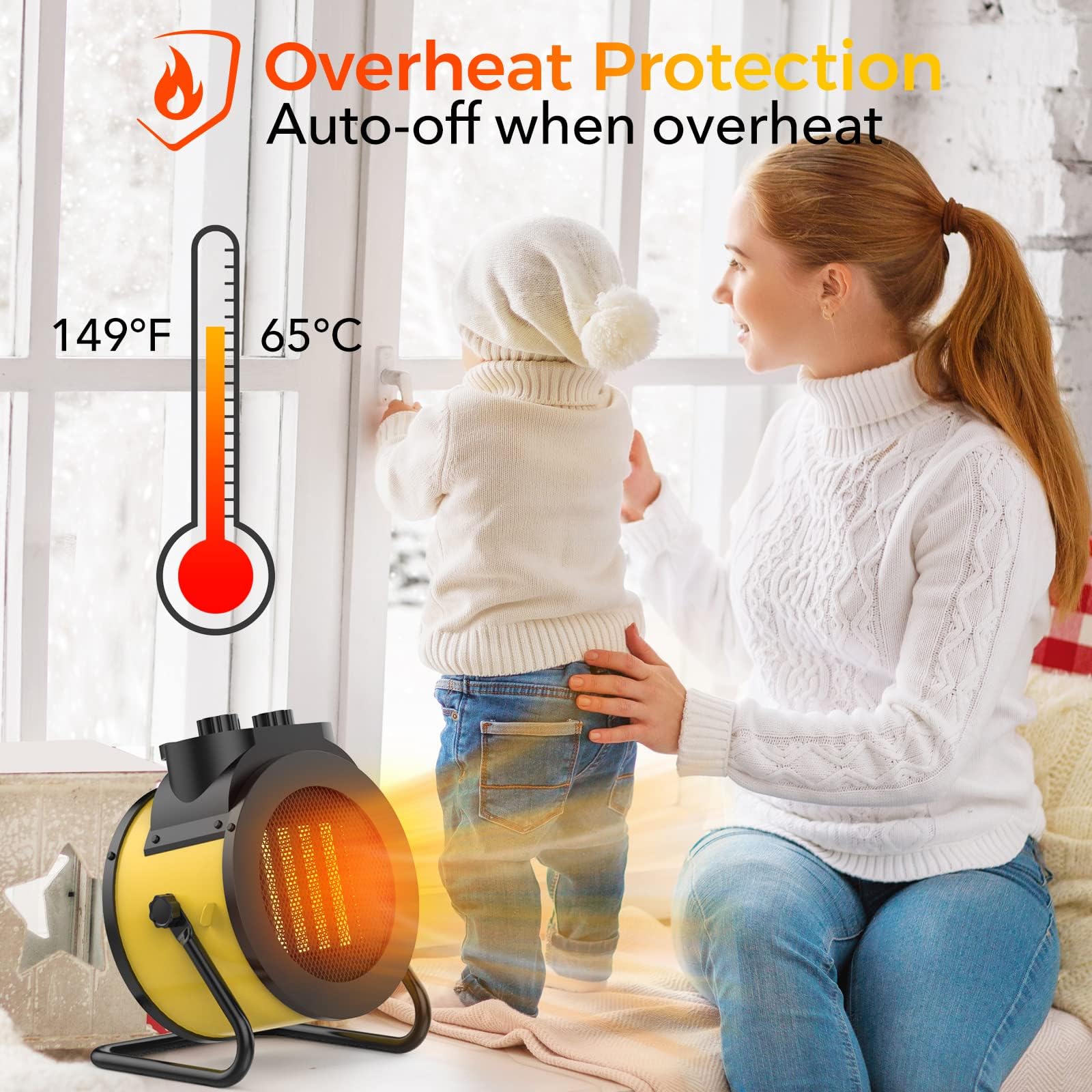 Riscaldatori per ambienti interni, riscaldamento elettrico PTC 1500W con angolo regolabile di 90°, riscaldamento rapido di sicurezza, piccolo riscaldatore portatile per ufficio e casa (giallo)