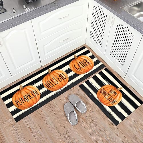 Miniatura 9 de Juego de 2 tapetes de cocina a cuadros antideslizantes y gruesos para el suelo, cómodos tapetes de pie para cocina, fregadero, oficina, lavandería,