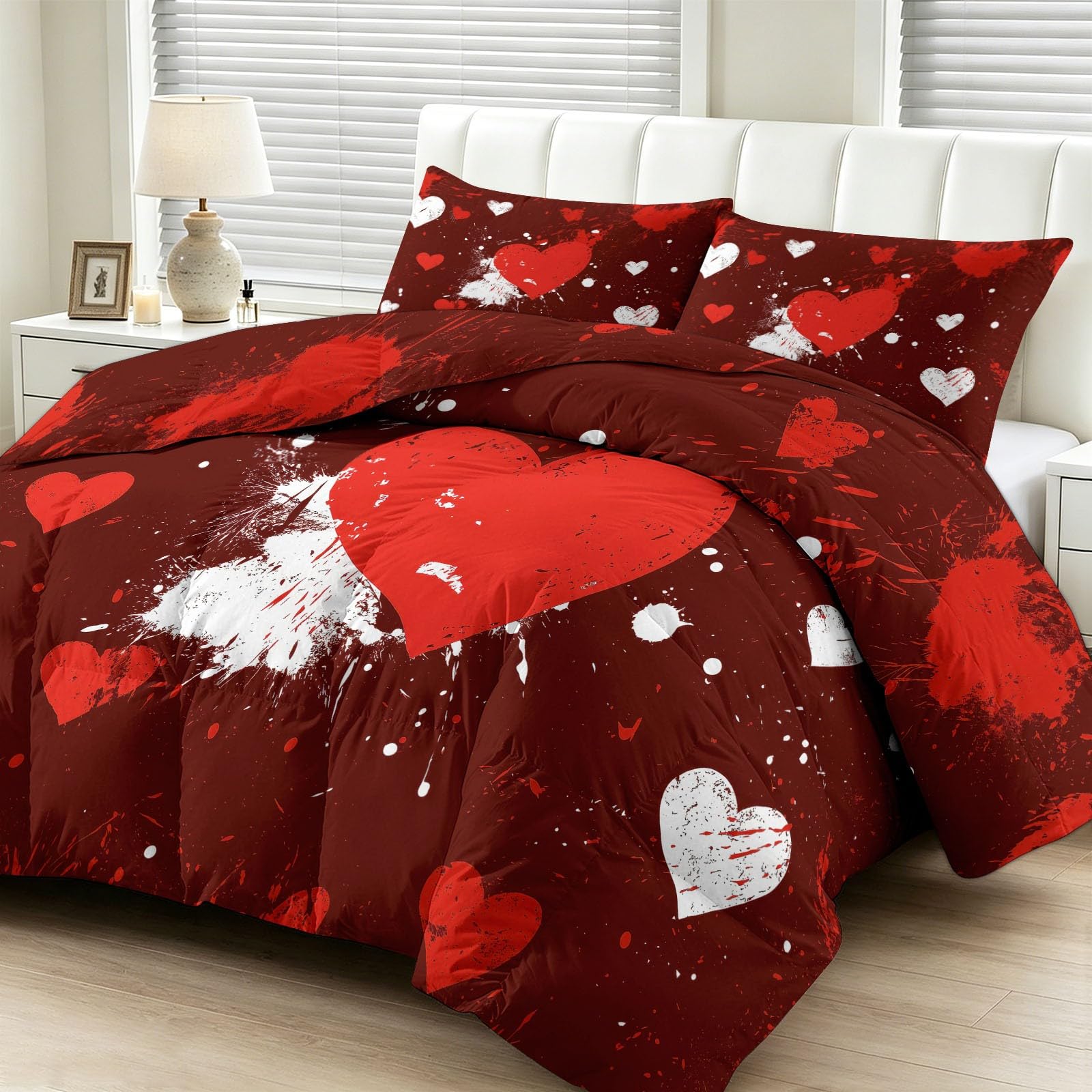 Couette enfant avec motif cœur romantique CozyRest pour lit 140x200