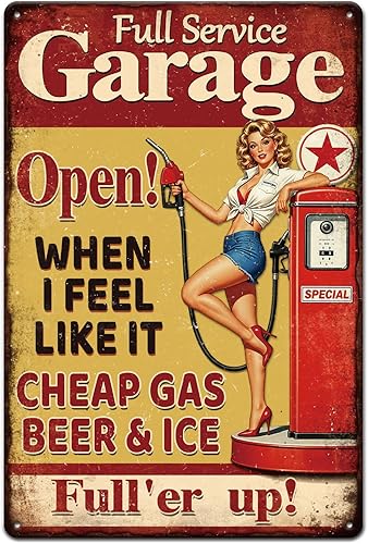 GLOBLELAND Letrero de metal de 12 x 8 pulgadas para garaje de servicio completo, divertido letrero de decoración de estaño para estación de
