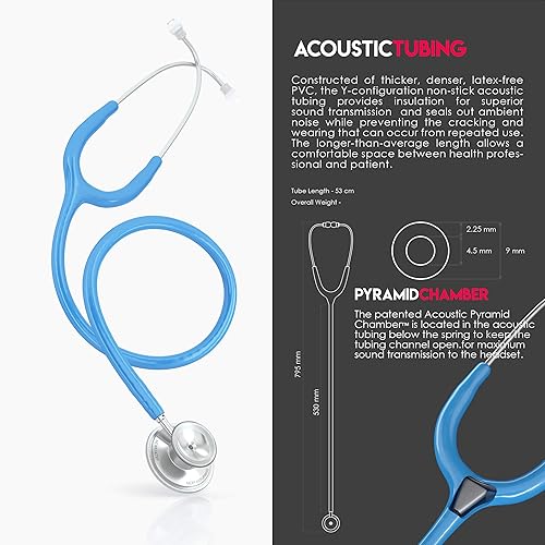 Miniatura 43 de MDF Acoustica MDF747XP09 Estetoscopio ligero para médicos, enfermeras, estudiantes, uso en el hogar, adulto, doble campana, tubo color verde oscuro