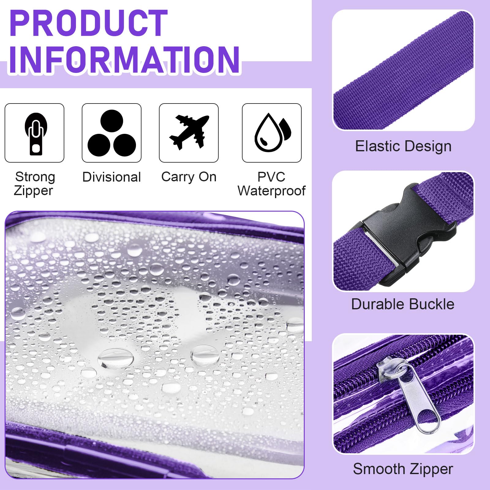 Reginary 24 transparente Bauchtaschen für Damen und Herren, Bauchtasche, Stadiongenehmigt, transparente Tasche, wasserdicht, Geldbörse, verstellbare Gürteltasche für Festivals, Spiele, Reisen, Violett