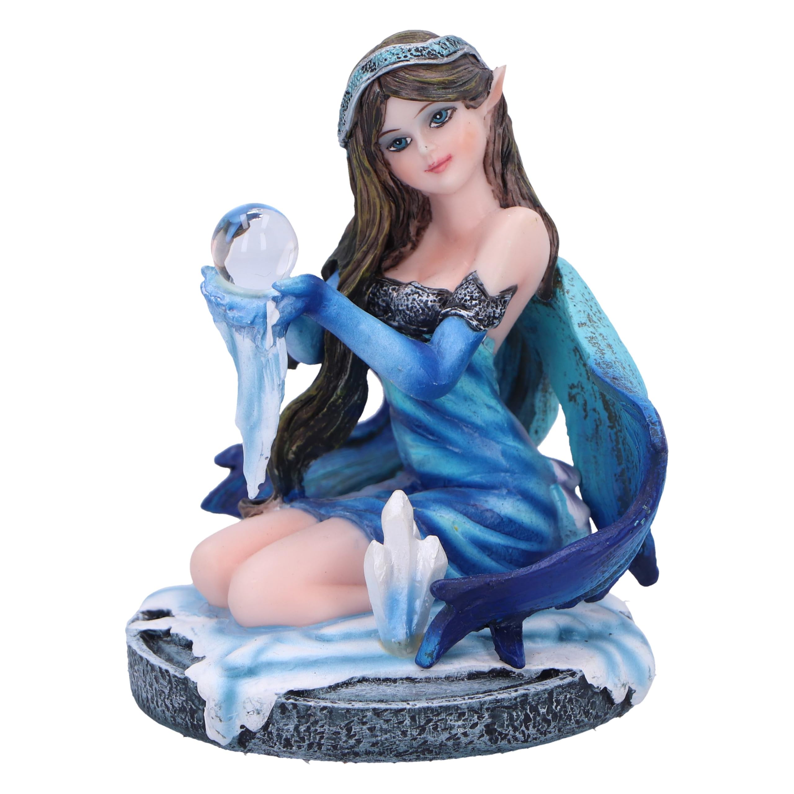 Nemesis Now Crystal Azura Figurine, 8.5cm Resin Blue Crystal Fairy Kneeling, Winter Theme, Fantasy Gift, Cast in Finest Resin, Expertly Hand-Painted